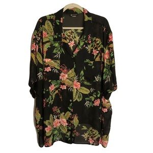 Maggie Barnes women's silky sheer floral short sleeve button up shirt  SIZE 5X